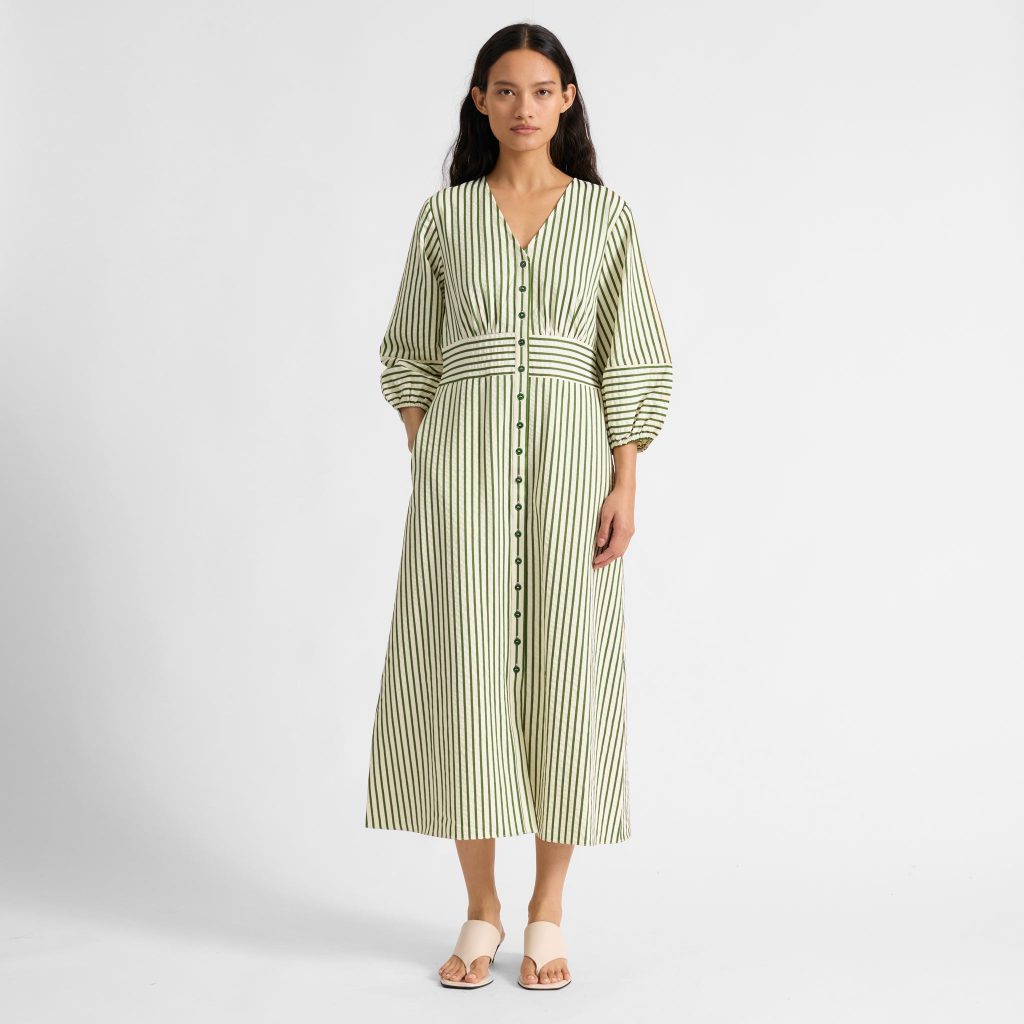 Green Stripe Shirtdress