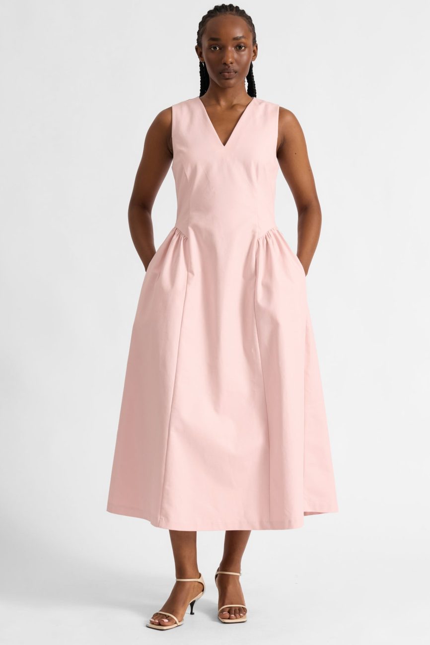 Cotton Sateen Gathered Side Dress