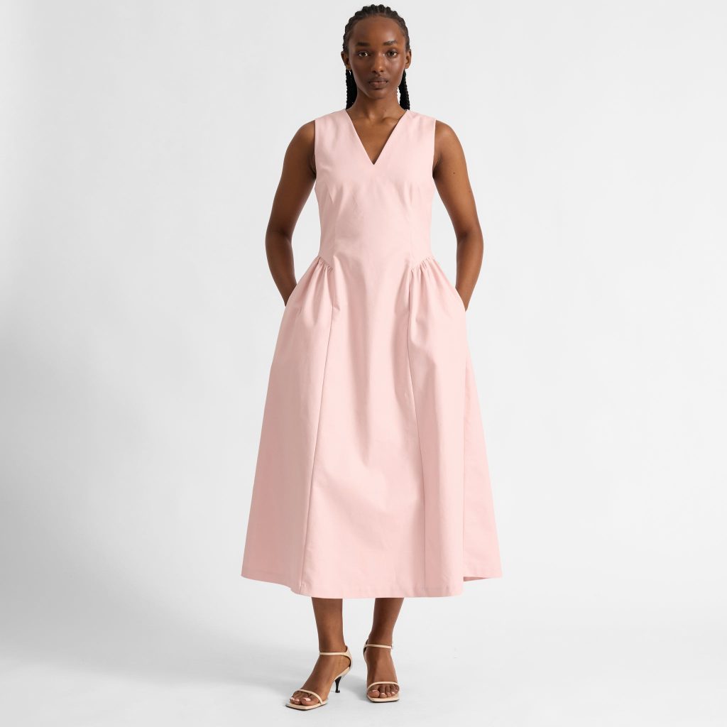 Cotton Sateen Gathered Side Dress