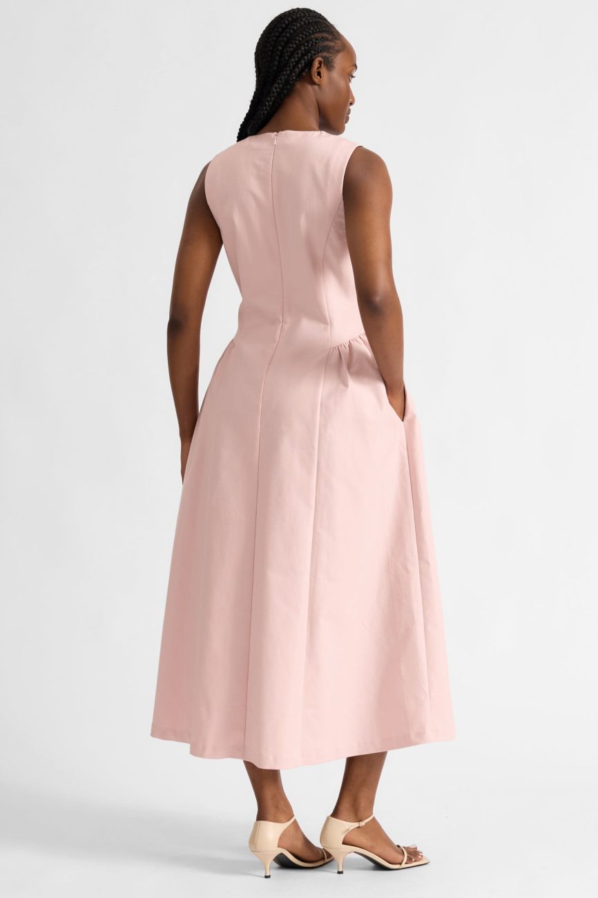 Cotton Sateen Gathered Side Dress