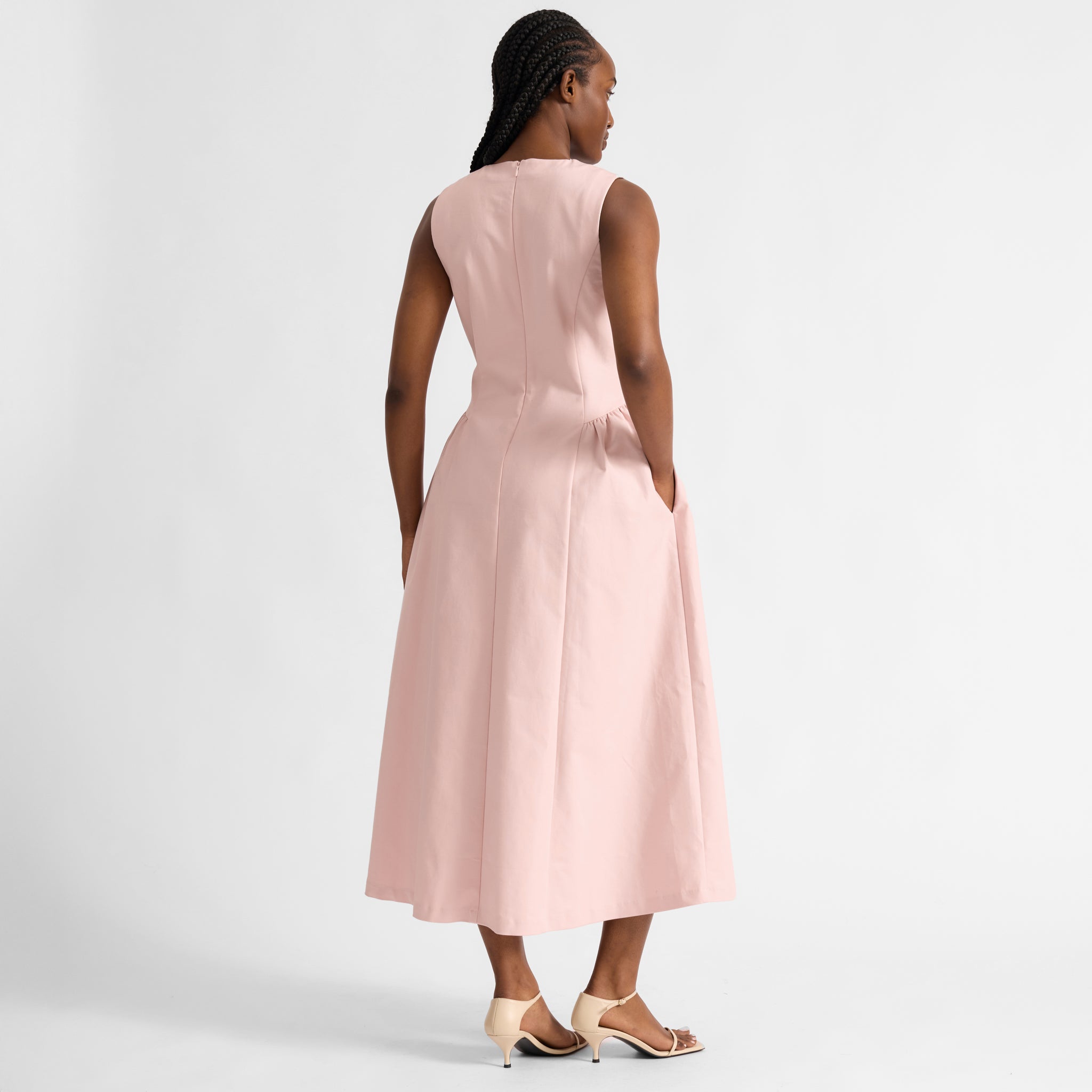 Cotton Sateen Gathered Side Dress