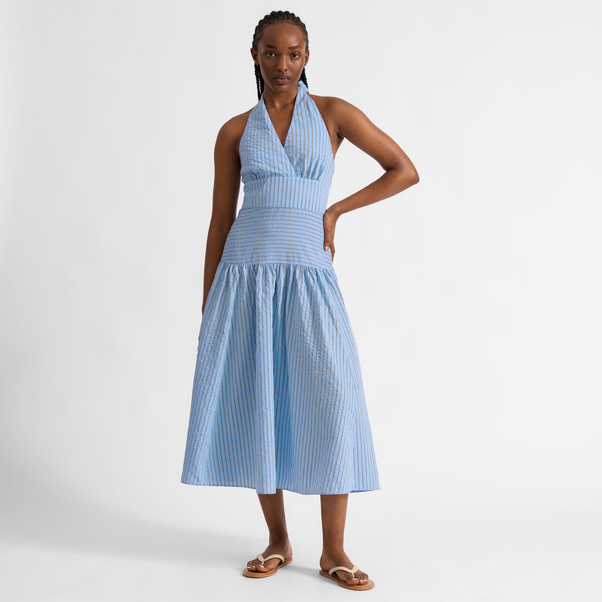 Blue Stripe Halter Neck Dress - Image 8