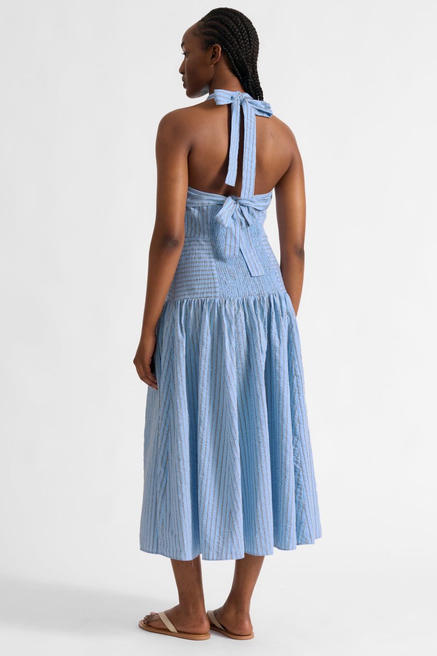 Blue Stripe Halter Neck Dress
