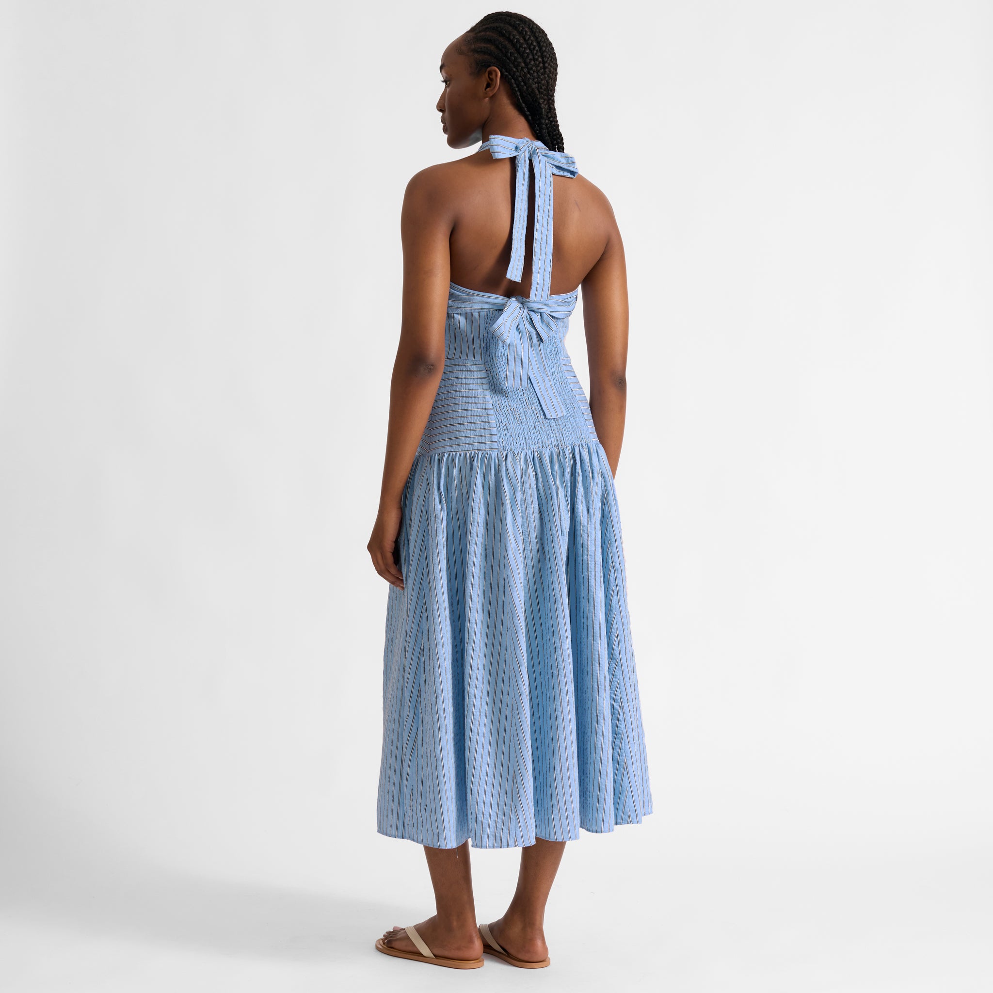 Blue Stripe Halter Neck Dress