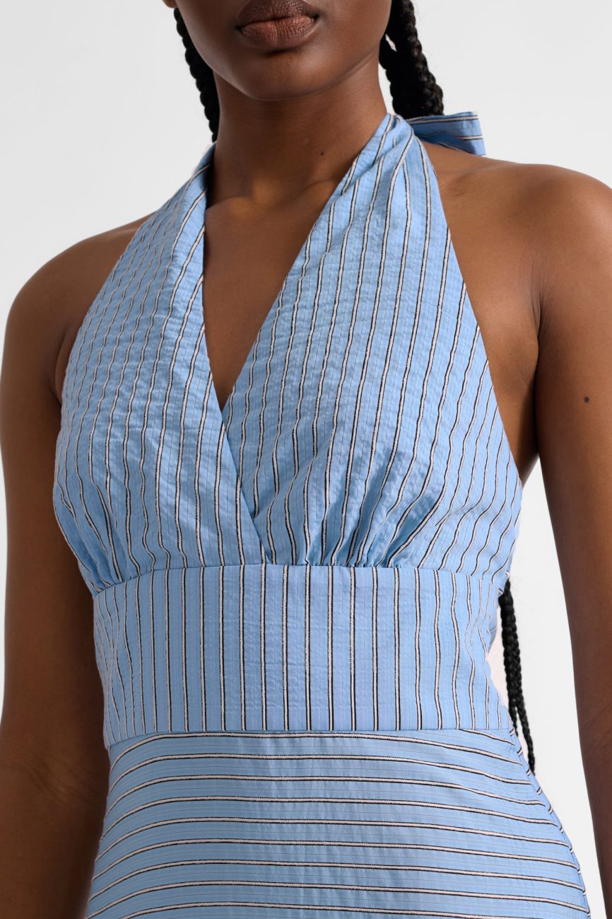 Blue Stripe Halter Neck Dress
