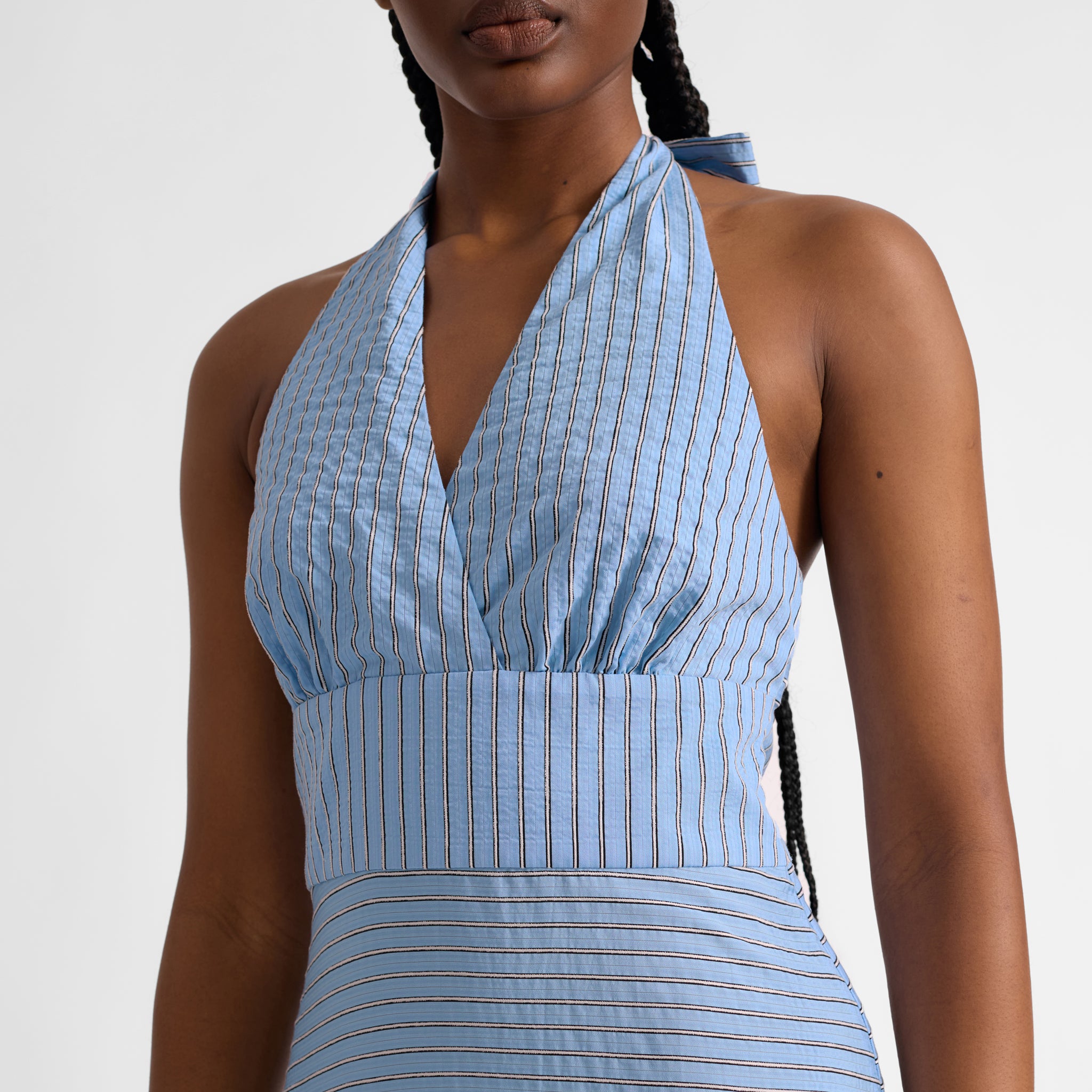 Blue Stripe Halter Neck Dress