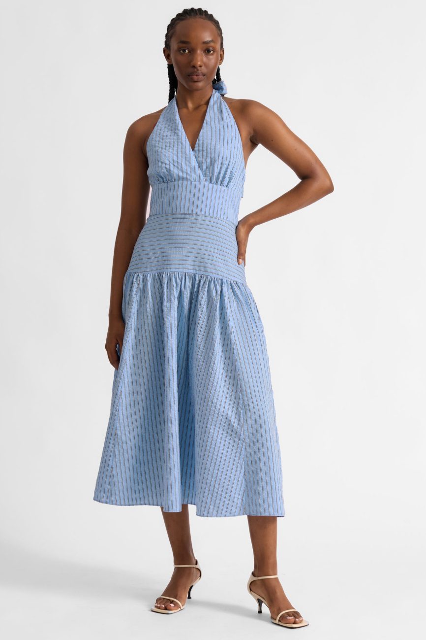 Blue Stripe Halter Neck Dress