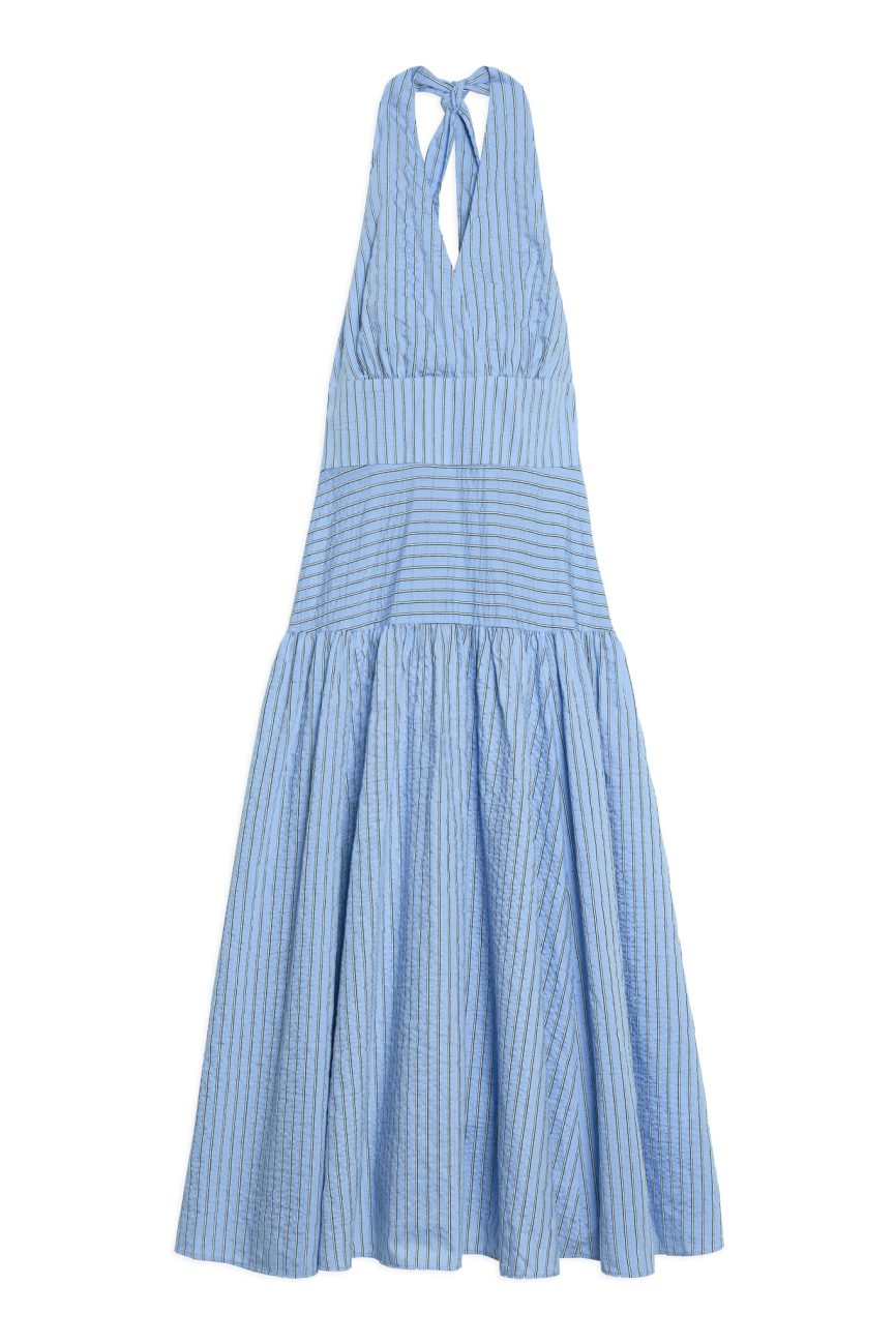 Blue Stripe Halter Neck Dress