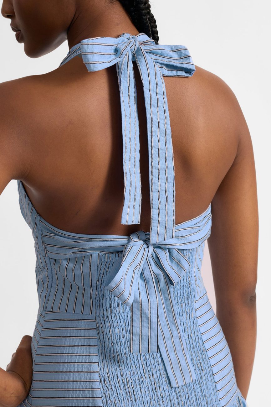 Blue Stripe Halter Neck Dress