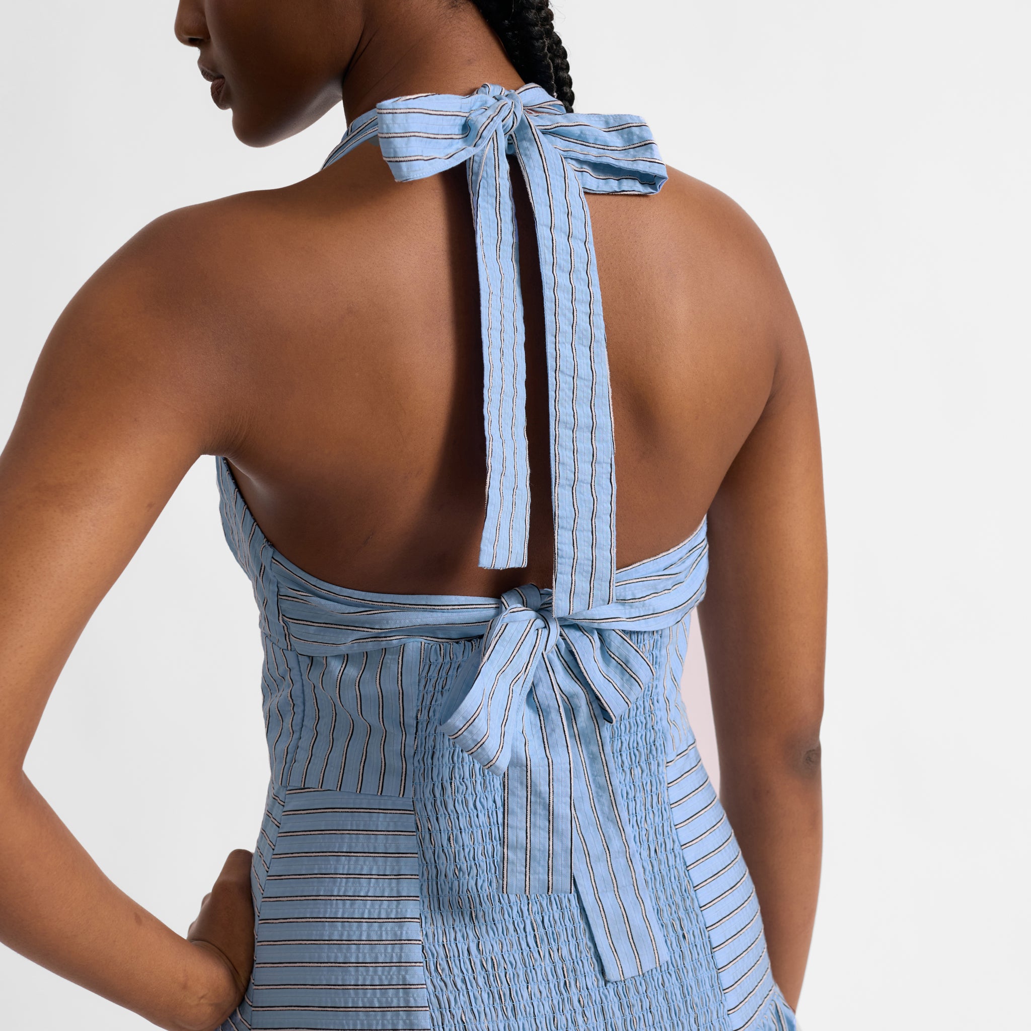 Blue Stripe Halter Neck Dress