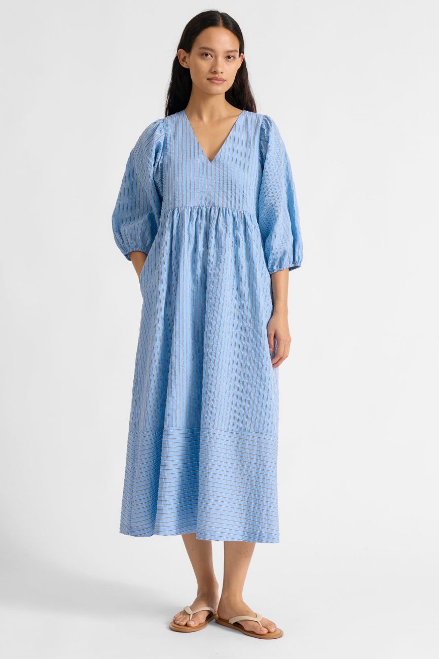 Blue Stripe V Neck Dress