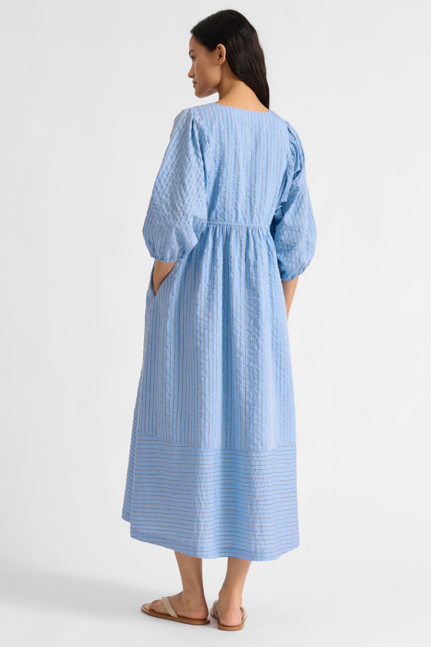 Blue Stripe V Neck Dress