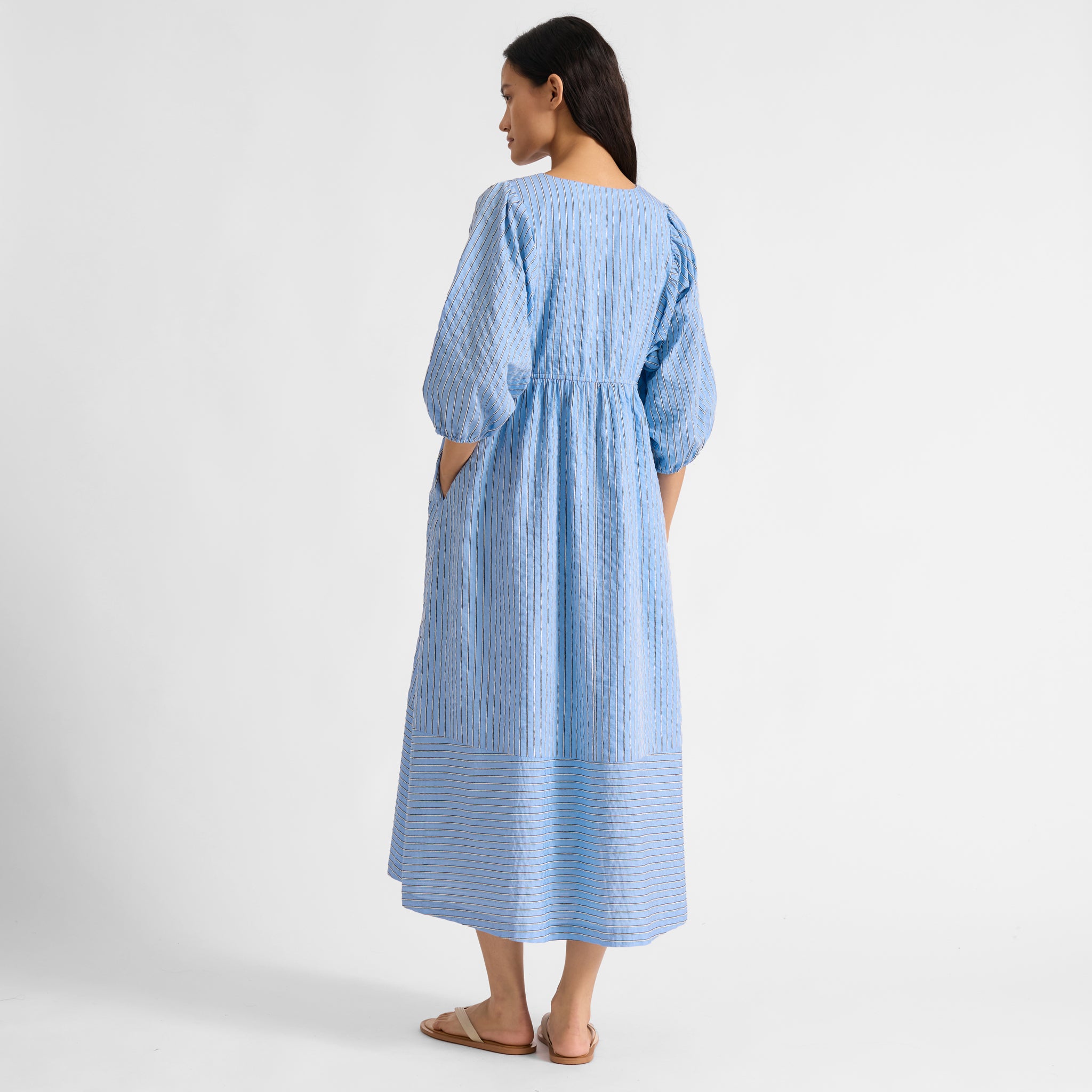 Blue Stripe V Neck Dress