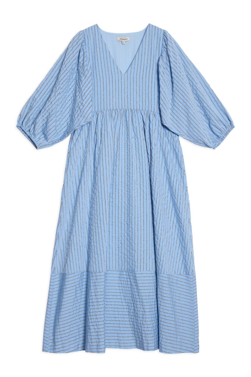Blue Stripe V Neck Dress